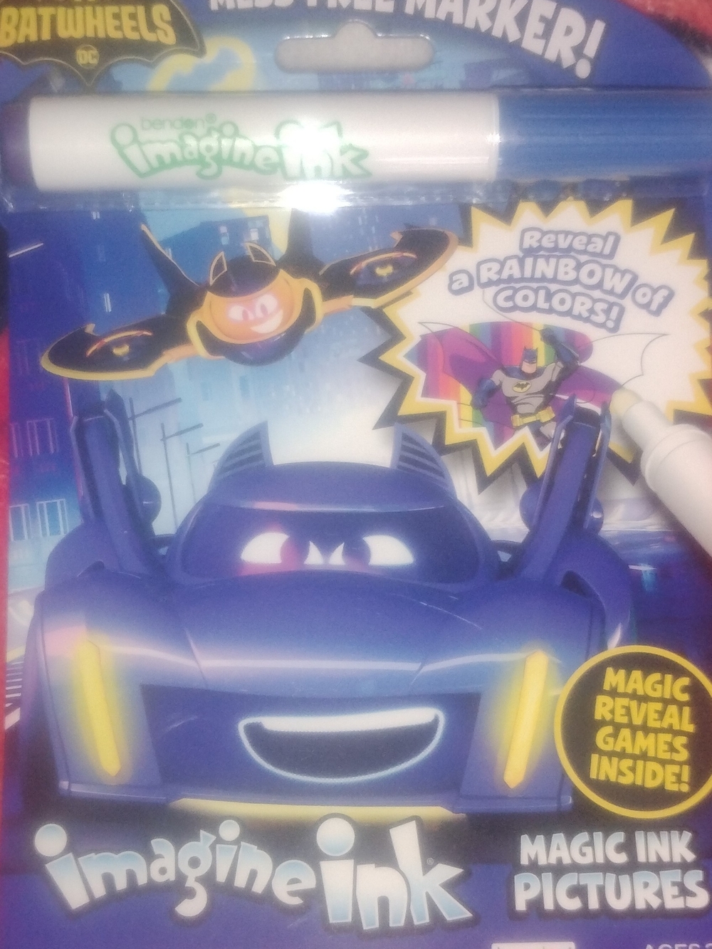 Batman Batwheelie's Imagine Ink Magic Ink Pictures - blue and yellow